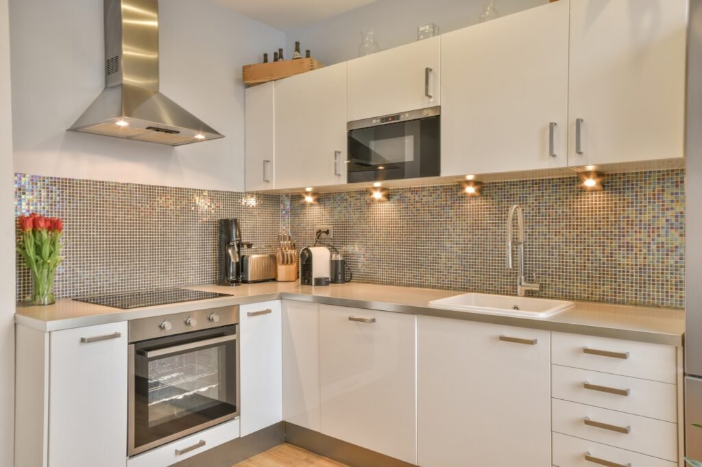 Elegant kitchen design with pendant lamps